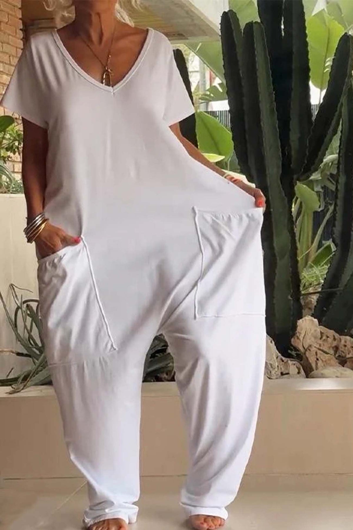 Amira | Damen V Ausschnitt Kurze Ärmel Jumpsuit