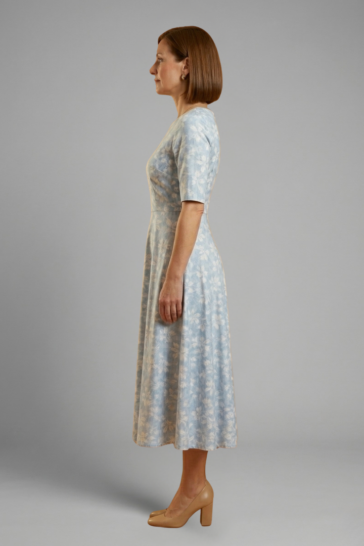 Anja | Damen Wickelkleid mit V-Ausschnitt Blumenmuster Midi