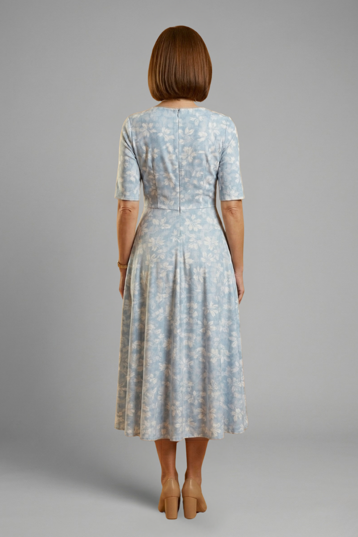 Anja | Damen Wickelkleid mit V-Ausschnitt Blumenmuster Midi