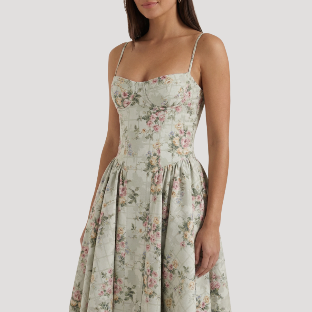 Annelie | Damen Korsett Midi Kleid mit Herzausschnitt