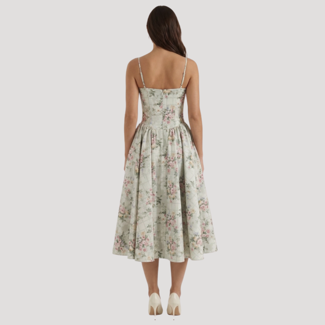 Annelie | Damen Korsett Midi Kleid mit Herzausschnitt