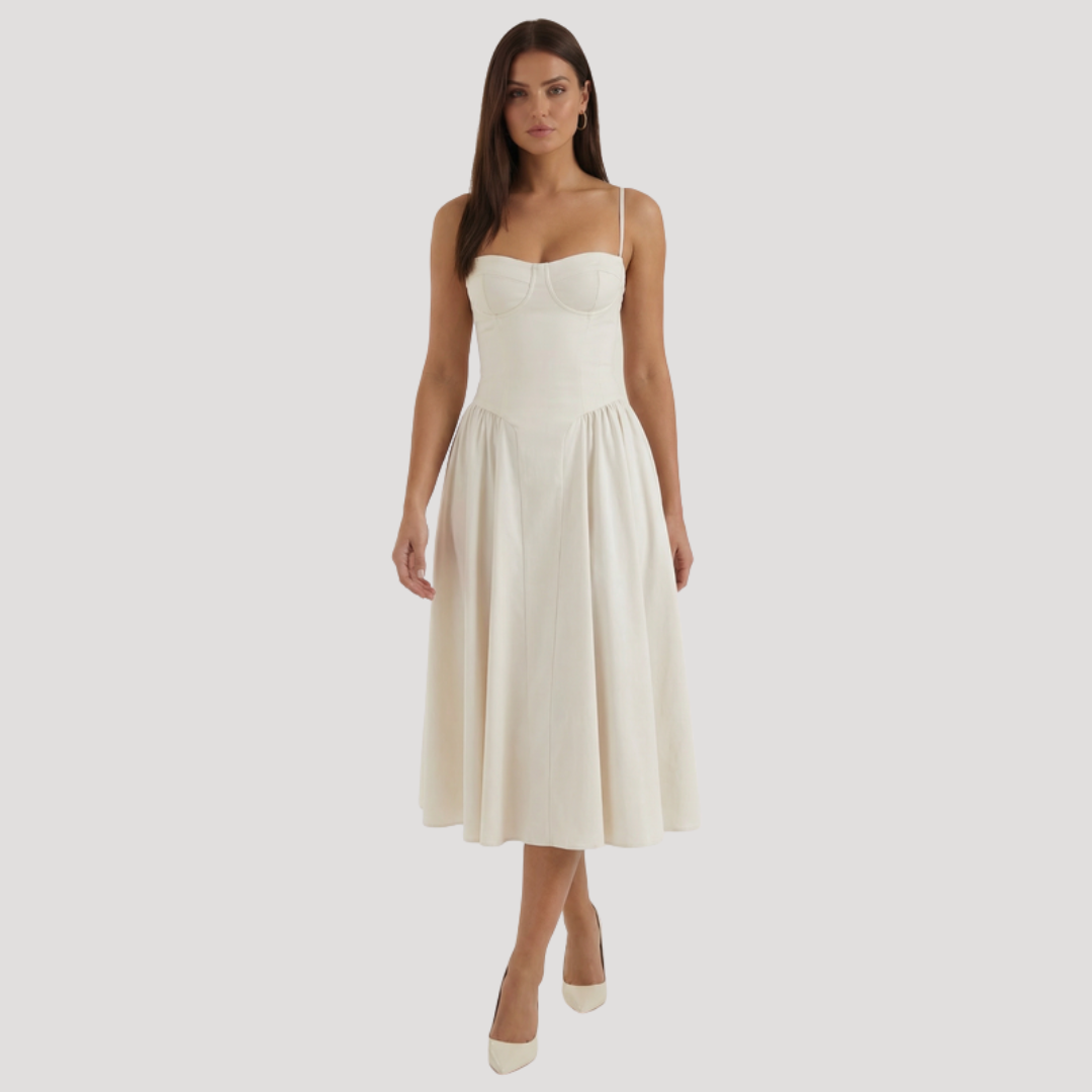 Annelie | Damen Korsett Midi Kleid mit Herzausschnitt