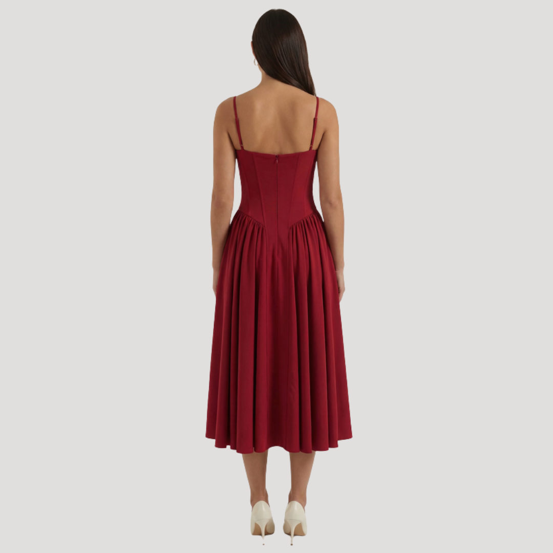 Annelie | Damen Korsett Midi Kleid mit Herzausschnitt