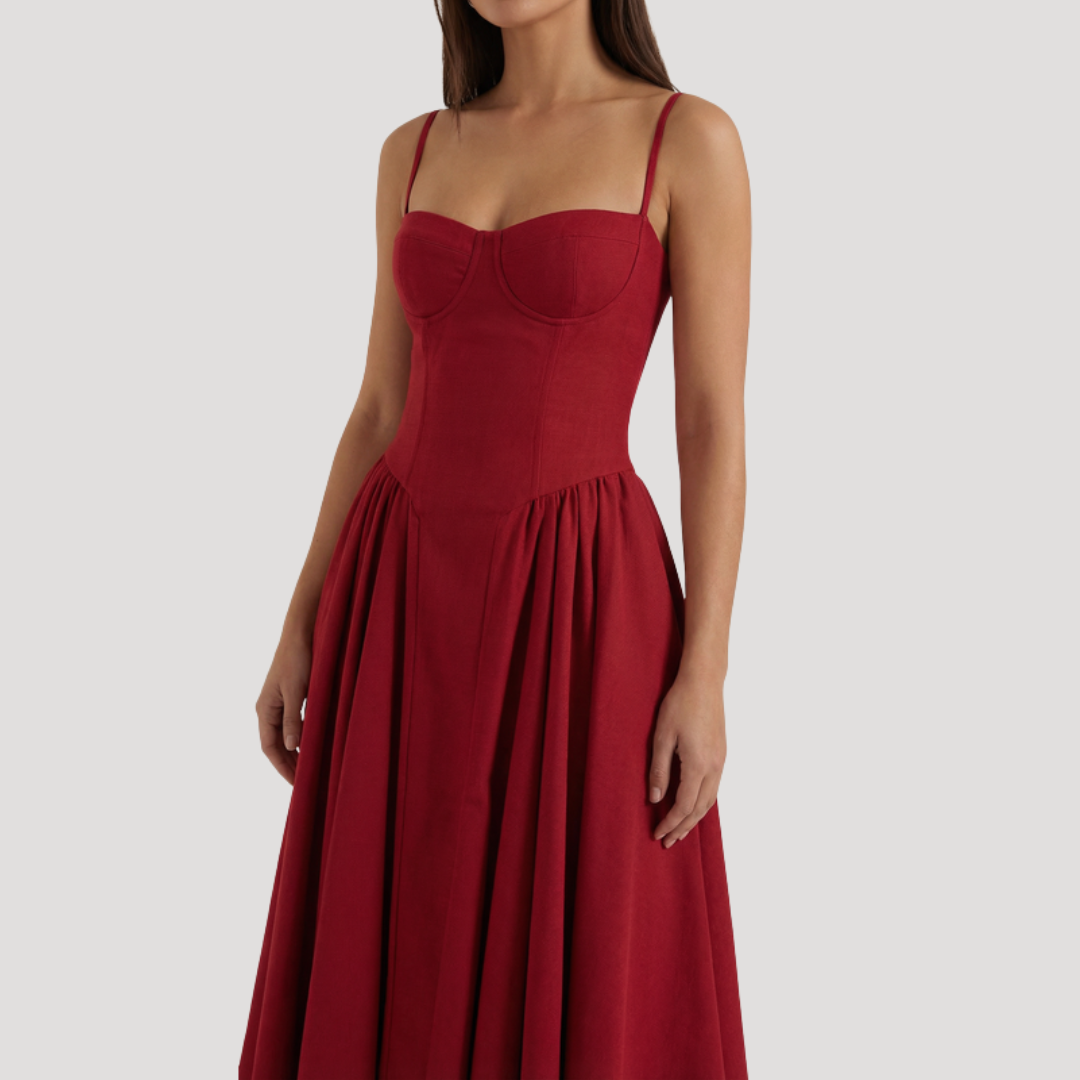 Annelie | Damen Korsett Midi Kleid mit Herzausschnitt