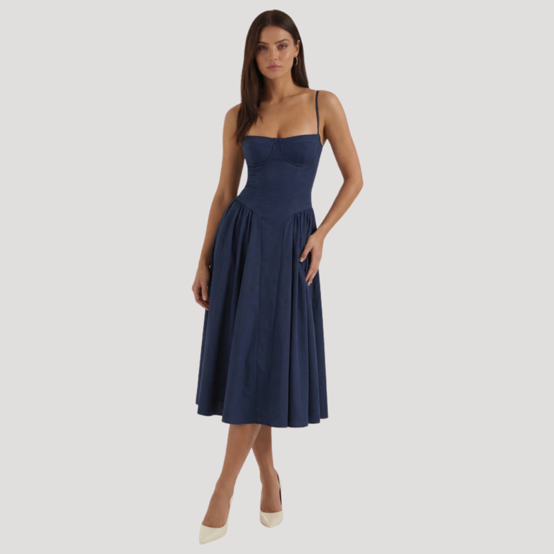 Annelie | Damen Korsett Midi Kleid mit Herzausschnitt