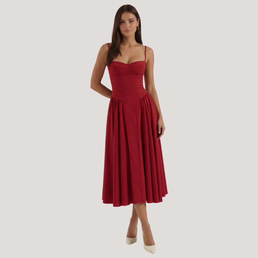 Annelie | Damen Korsett Midi Kleid mit Herzausschnitt