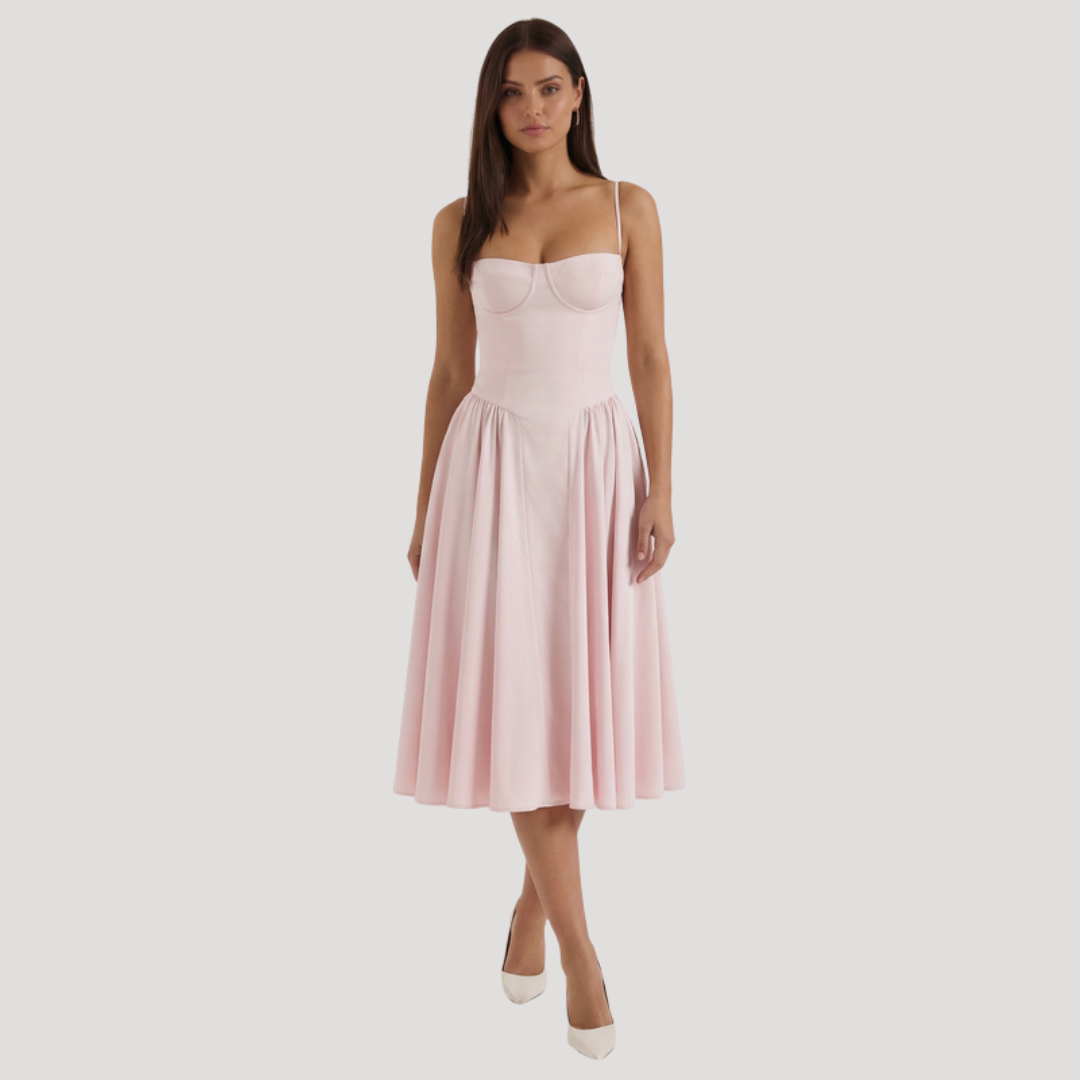Annelie | Damen Korsett Midi Kleid mit Herzausschnitt