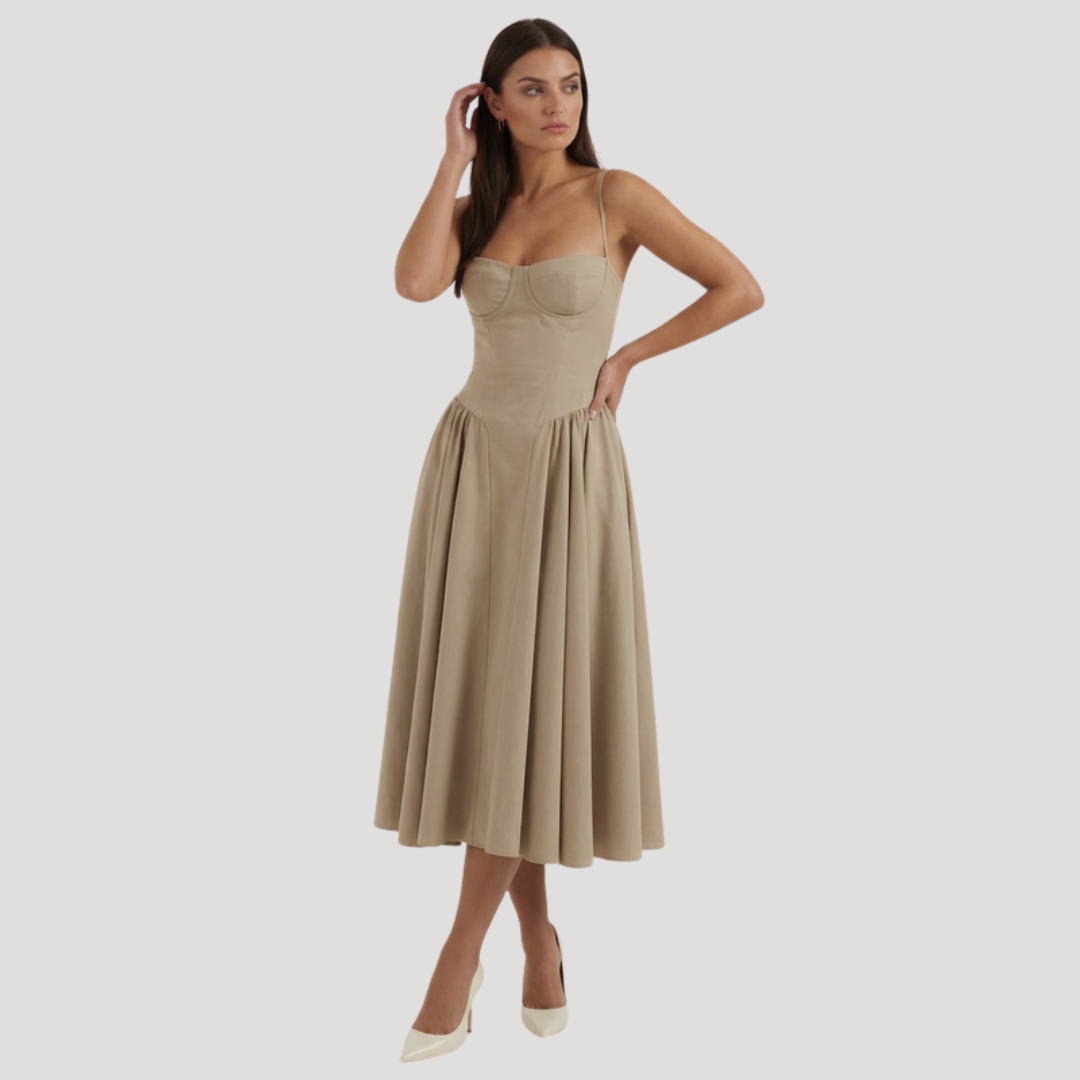 Annelie | Damen Korsett Midi Kleid mit Herzausschnitt