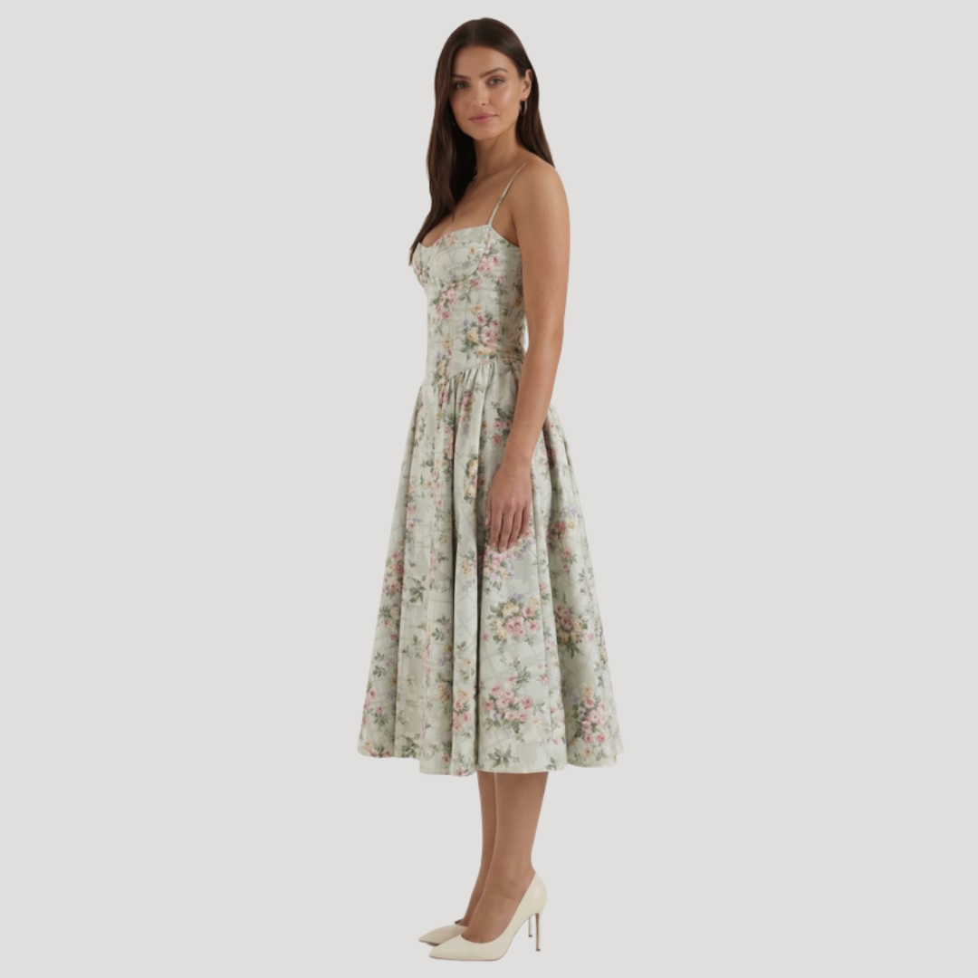 Annelie | Damen Korsett Midi Kleid mit Herzausschnitt