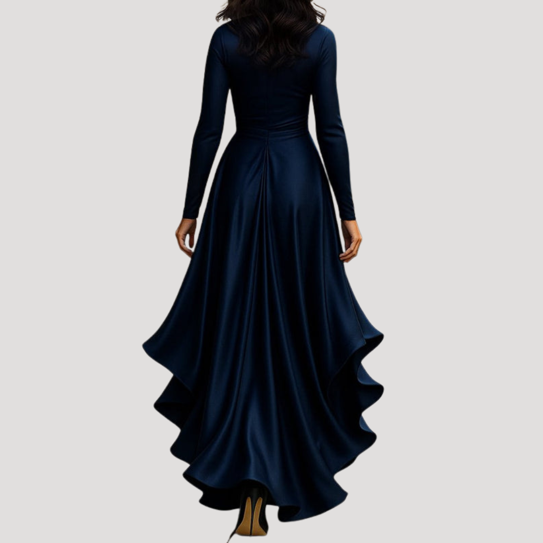 Anneliese | Damen Wickelkleid Langarm Volant Maxikleid