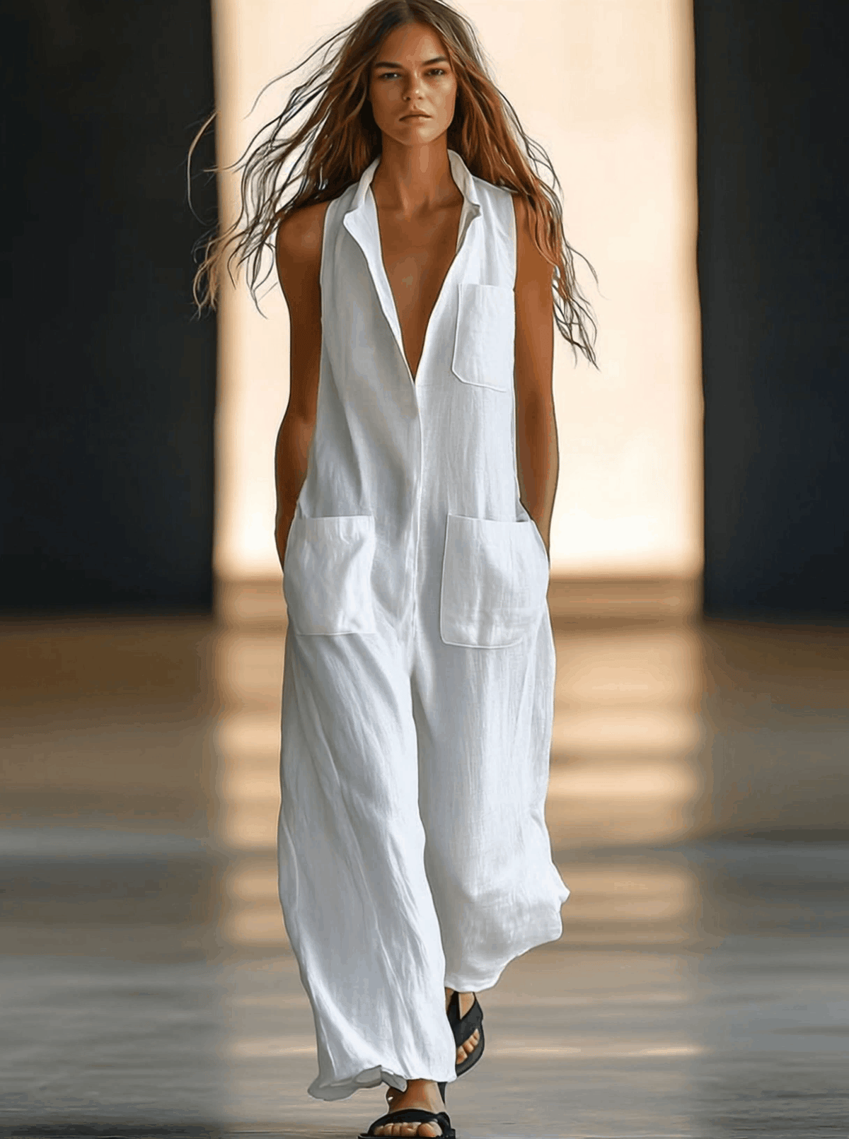 Annerose | Damen Ärmellos Weites Bein Jumpsuit