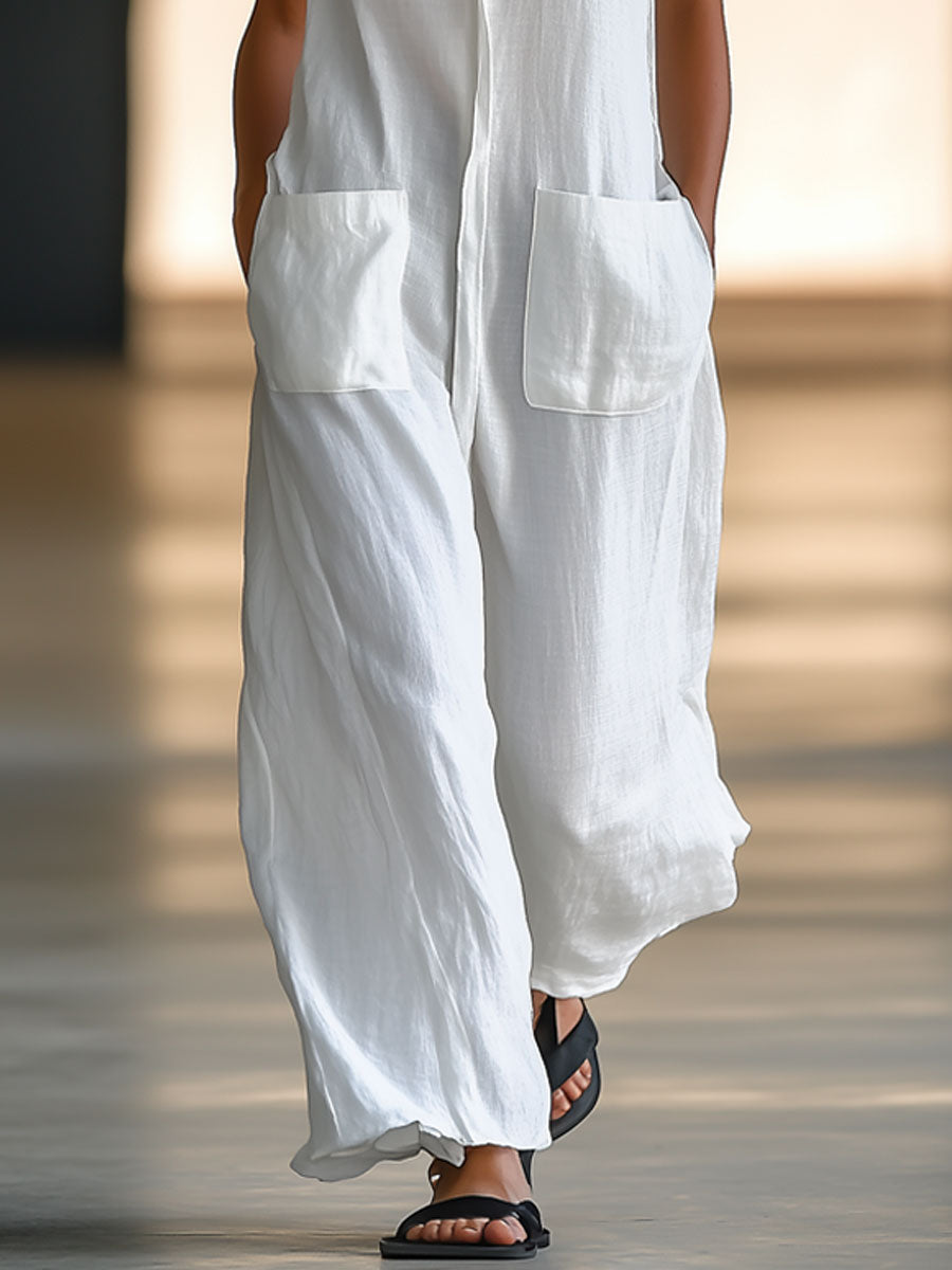 Annerose | Damen Ärmellos Weites Bein Jumpsuit