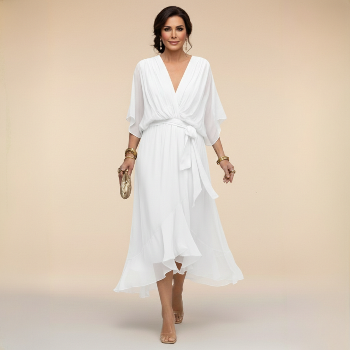 Annika | Damen V-Ausschnitt Wickelkleid Midi