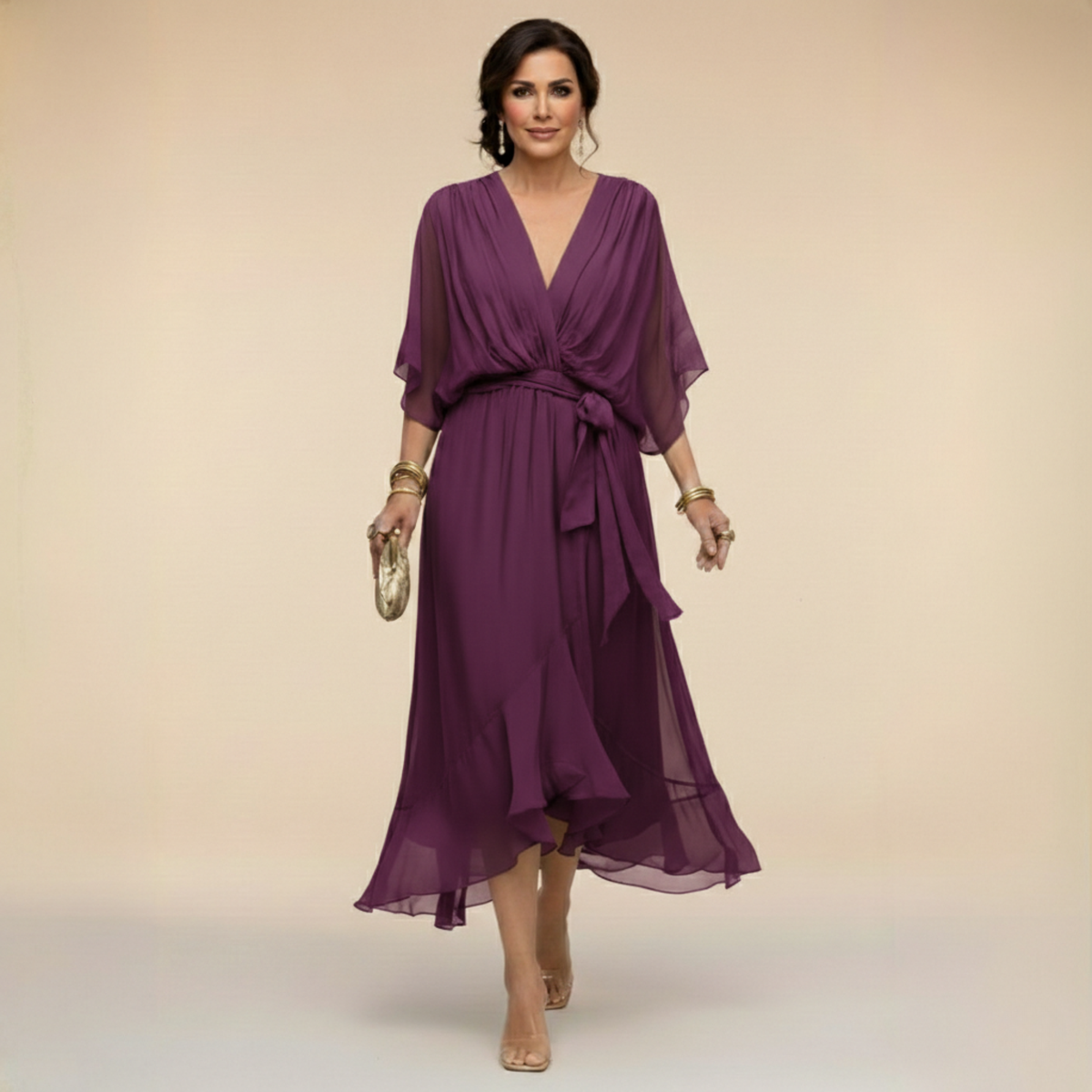 Annika | Damen V-Ausschnitt Wickelkleid Midi