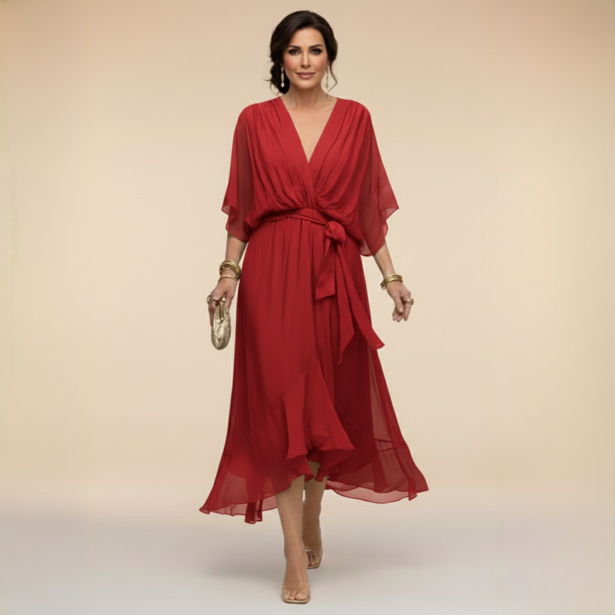 Annika | Damen V-Ausschnitt Wickelkleid Midi