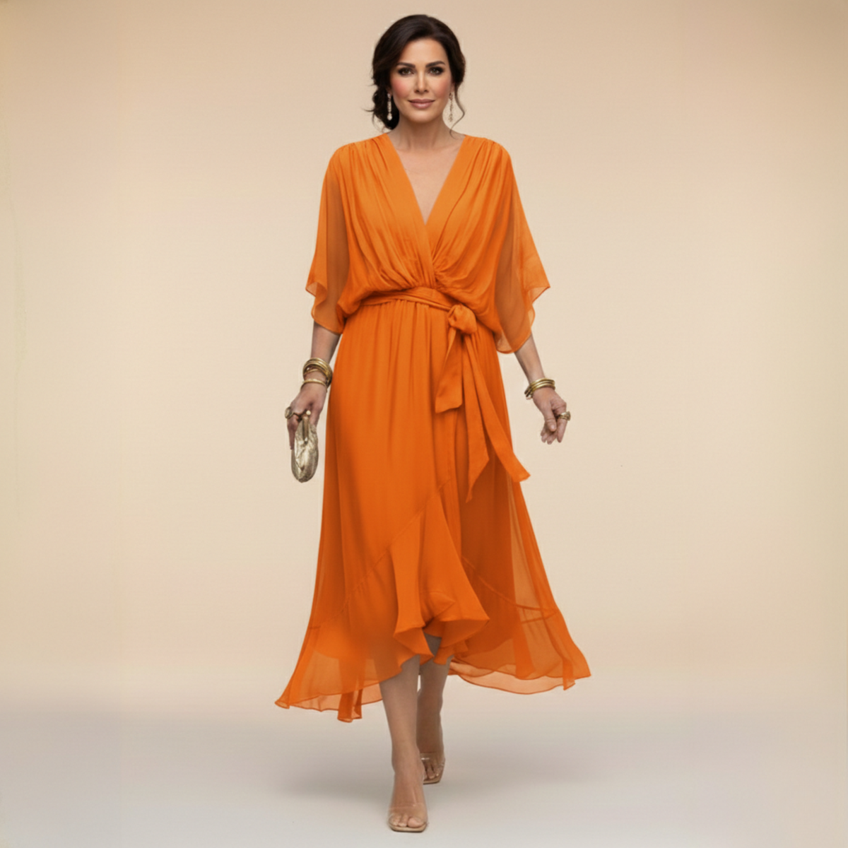 Annika | Damen V-Ausschnitt Wickelkleid Midi