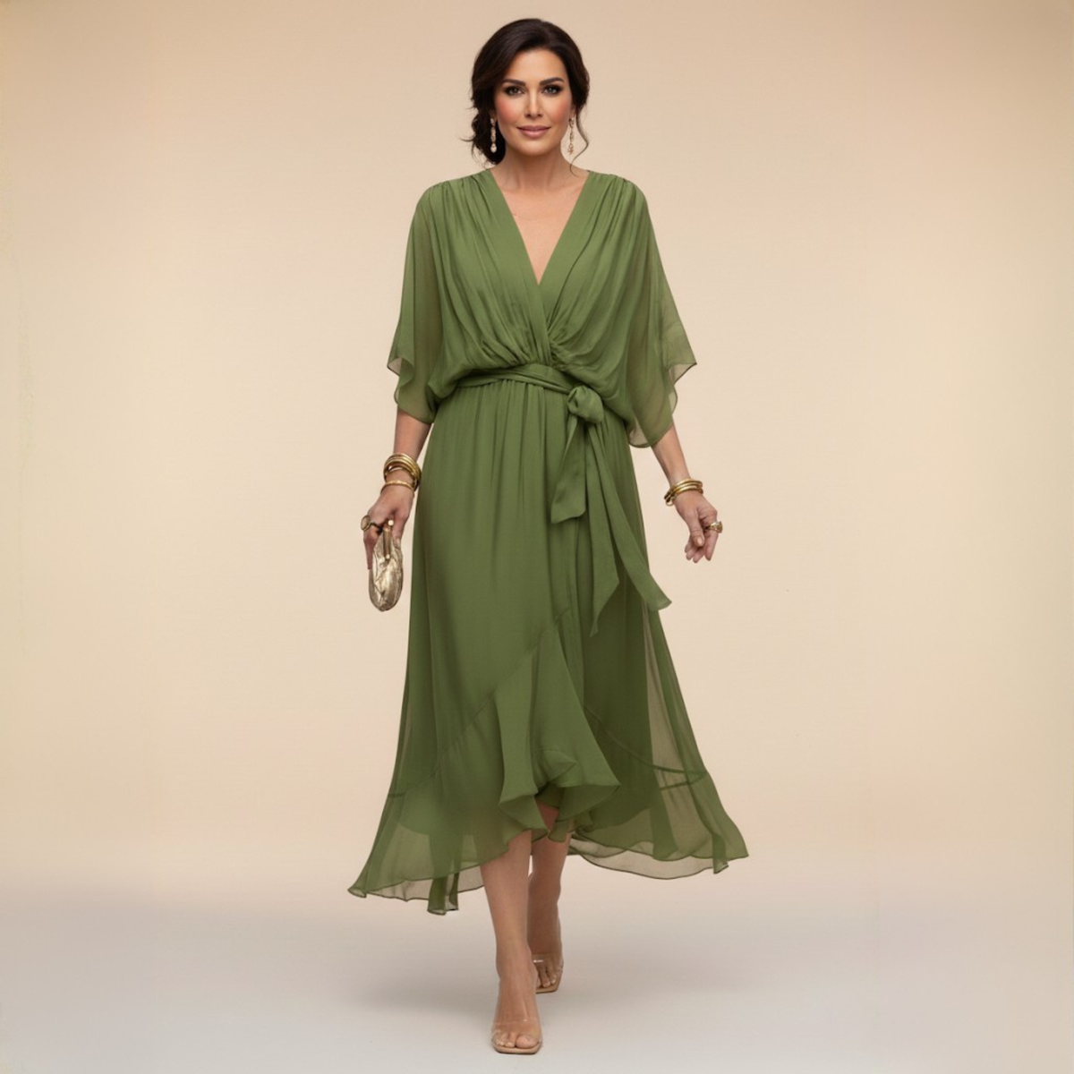 Annika | Damen V-Ausschnitt Wickelkleid Midi