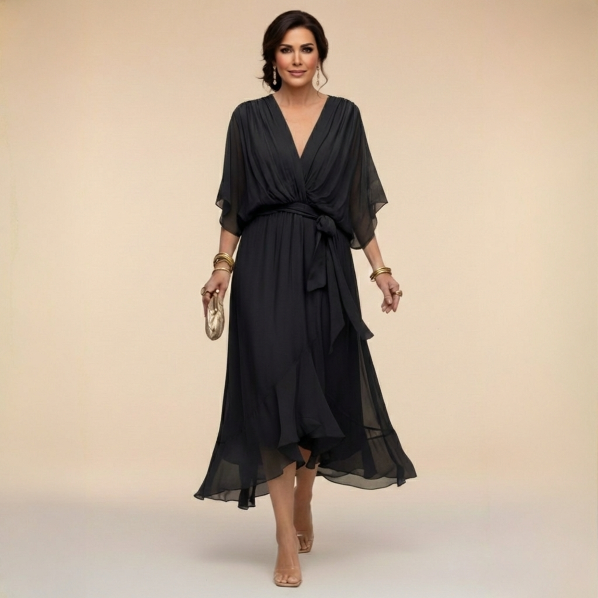 Annika | Damen V-Ausschnitt Wickelkleid Midi