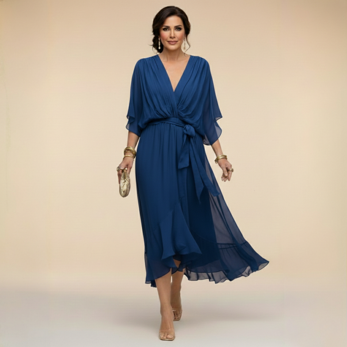 Annika | Damen V-Ausschnitt Wickelkleid Midi