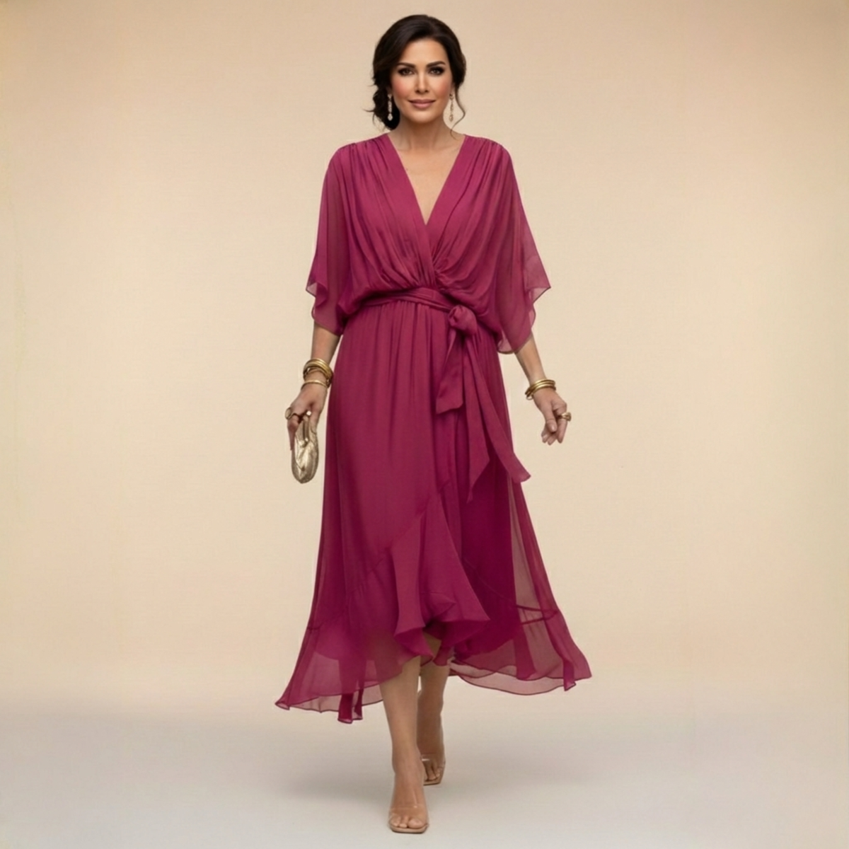 Annika | Damen V-Ausschnitt Wickelkleid Midi