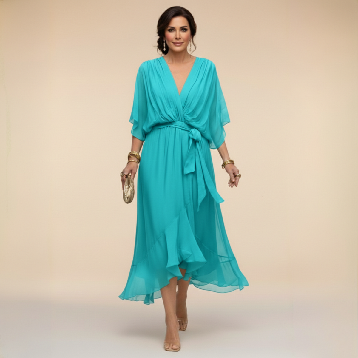 Annika | Damen V-Ausschnitt Wickelkleid Midi