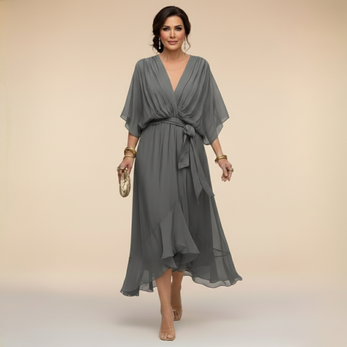 Annika | Damen V-Ausschnitt Wickelkleid Midi