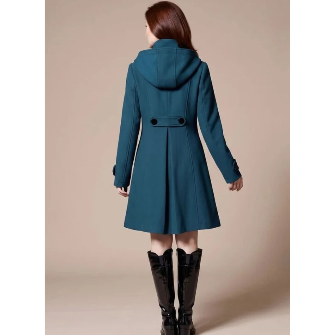 Antje | Damen Winterjacke mit Kapuze, Knöpfen, Taschen und langem Schnitt