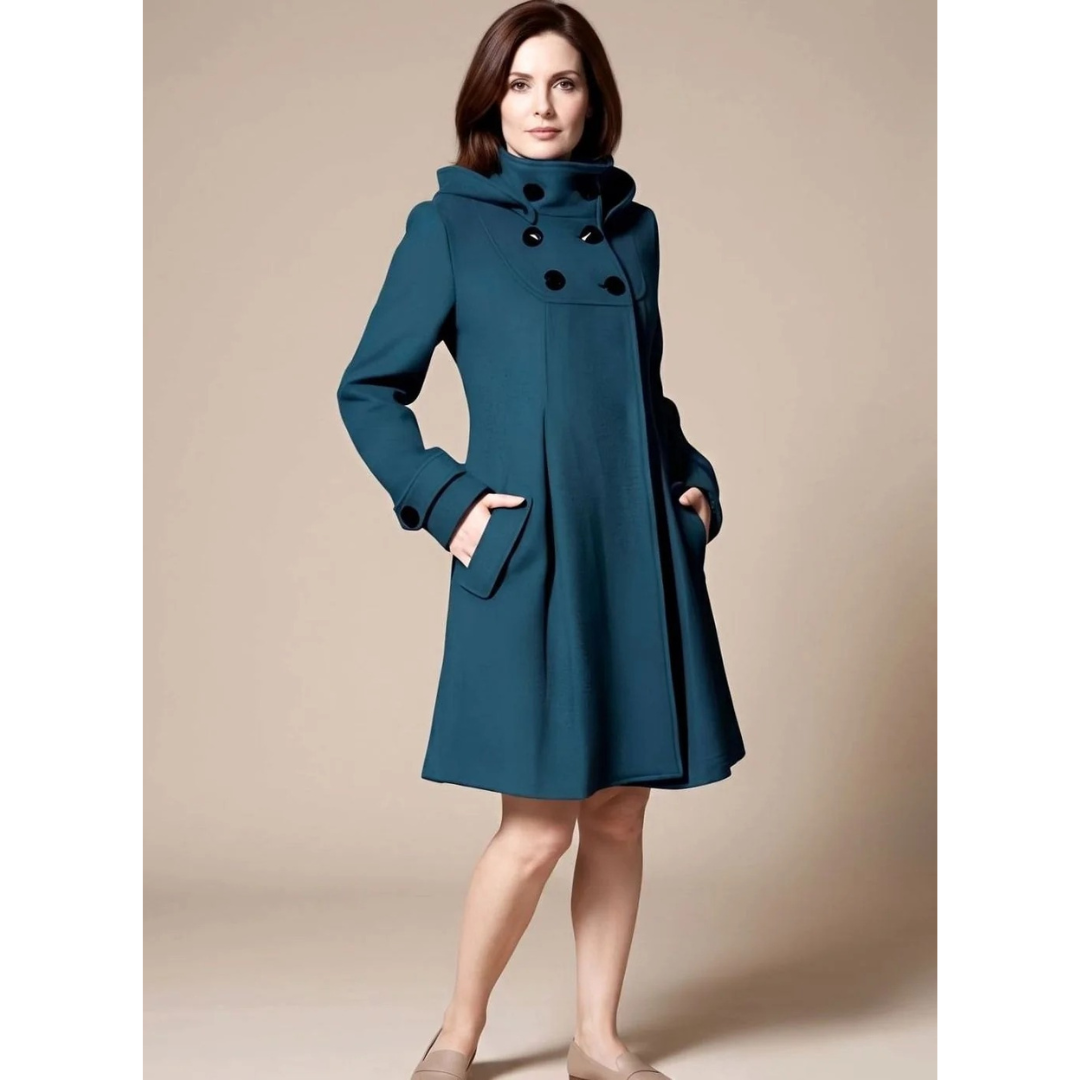 Antje | Damen Winterjacke mit Kapuze, Knöpfen, Taschen und langem Schnitt