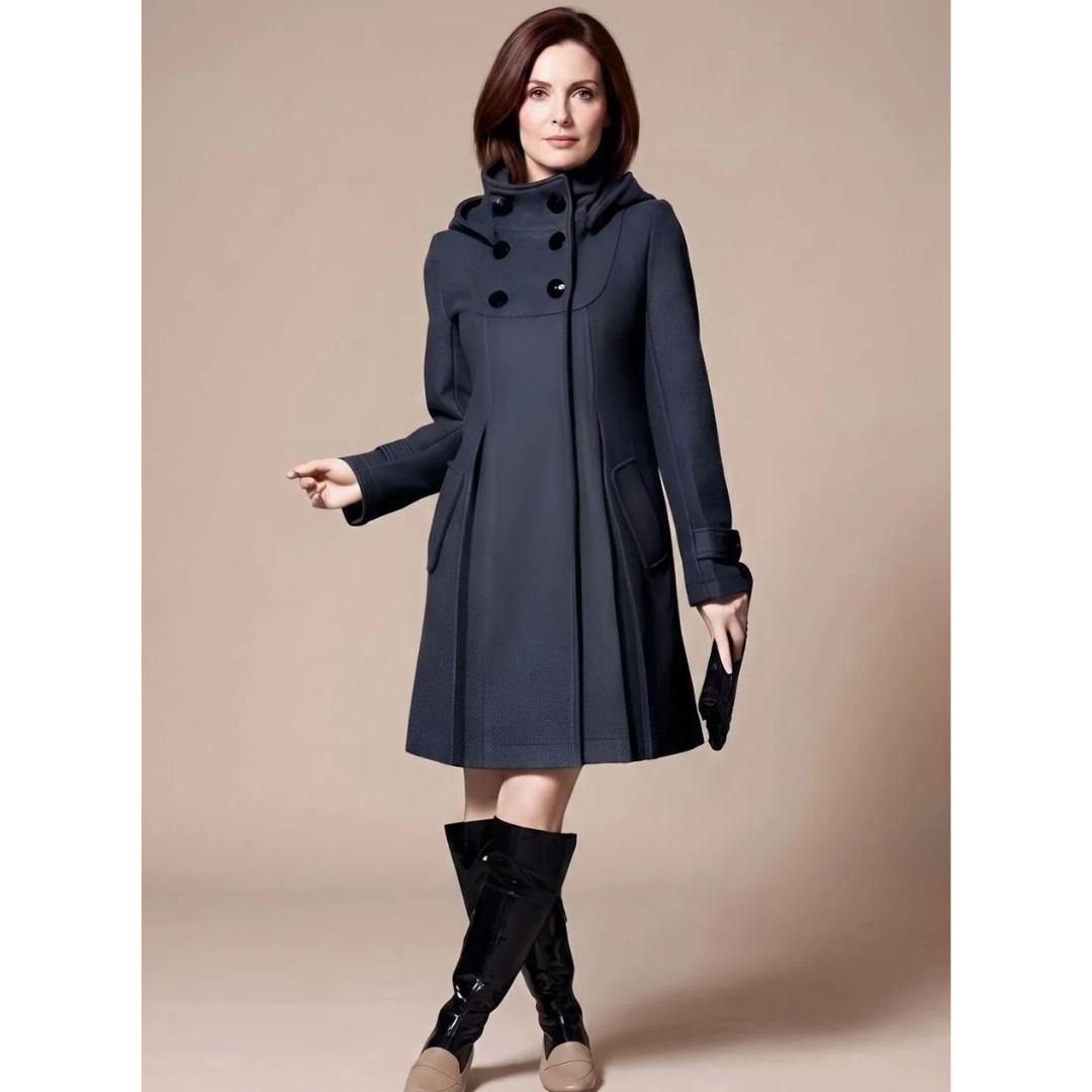 Antje | Damen Winterjacke mit Kapuze, Knöpfen, Taschen und langem Schnitt