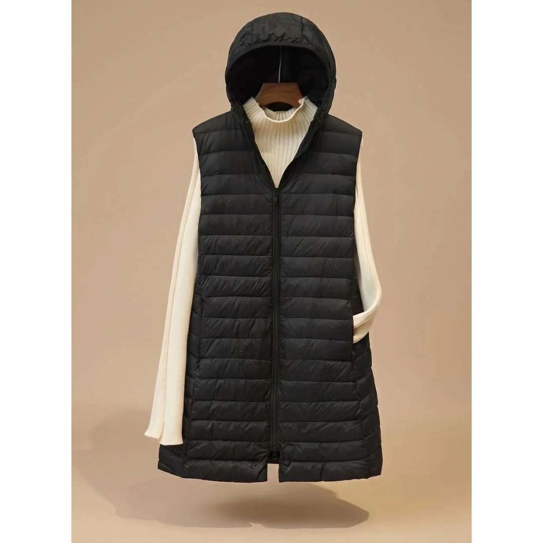 Ariella | Damen Steppjacke mit Kapuze, Reißverschluss und Langem Schnitt