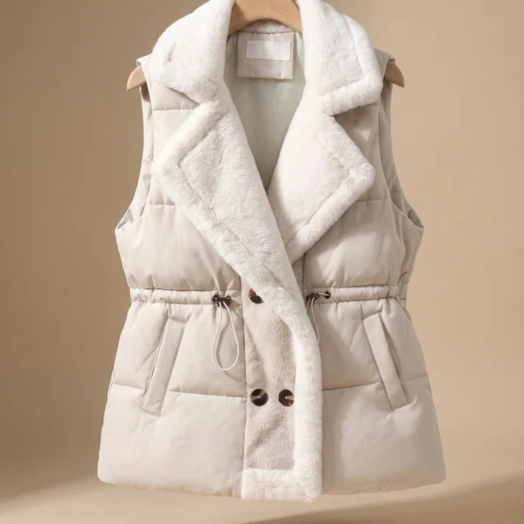 Asya | Damen Steppweste mit Fell Kragen und Taschen
