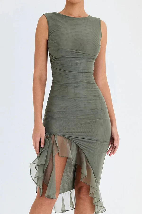 Clara | Damen Elegantes Midi Kleid Stretch Mesh – Mesh Midikleid Elegant 2026