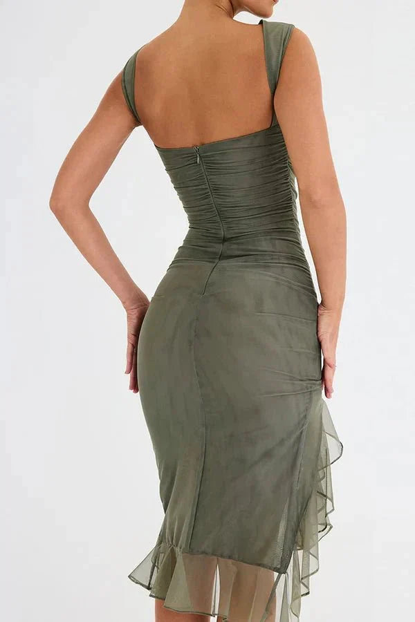 Clara | Damen Elegantes Midi Kleid Stretch Mesh – Mesh Midikleid Elegant 2026