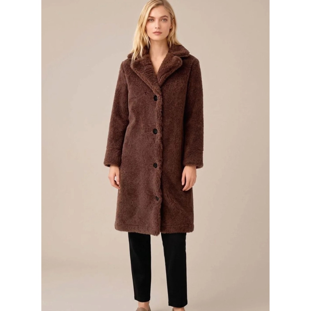Auguste | Damen Winterjacke mit Teddy-Oberfläche, Kragen und Knöpfen