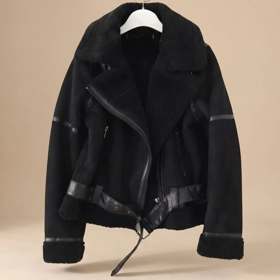 Aurea | Damen Winterjacke mit Gürtel und Teddy Details