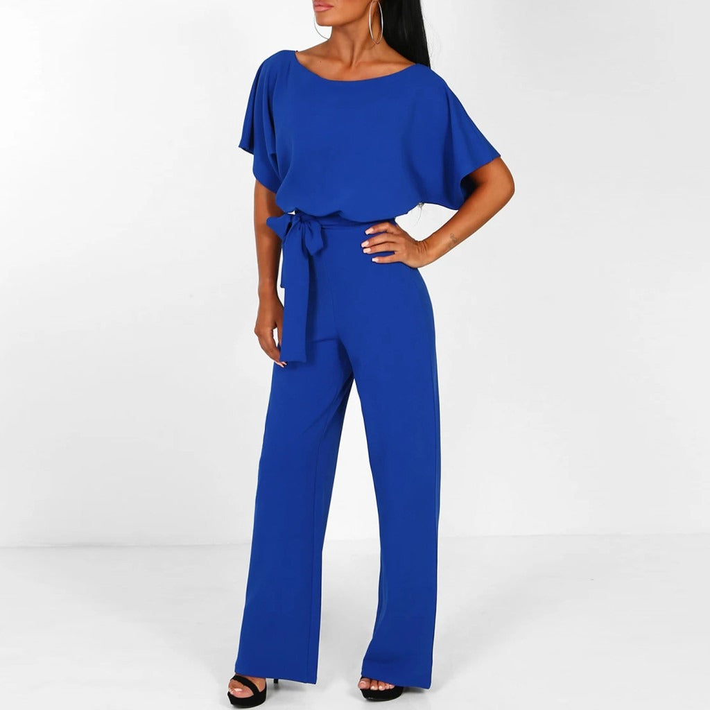 Quirina | Damen Wide Leg Jumpsuit Gürtel Kurzarm – Overall Weites Bein 2026