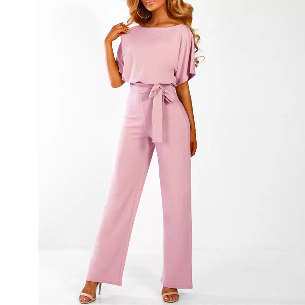 Quirina | Damen Wide Leg Jumpsuit Gürtel Kurzarm – Overall Weites Bein 2026