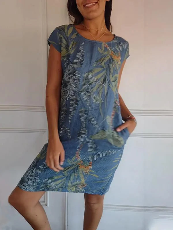 Sommerkleid für Frauen mit Taschen und lebhaftem Druck