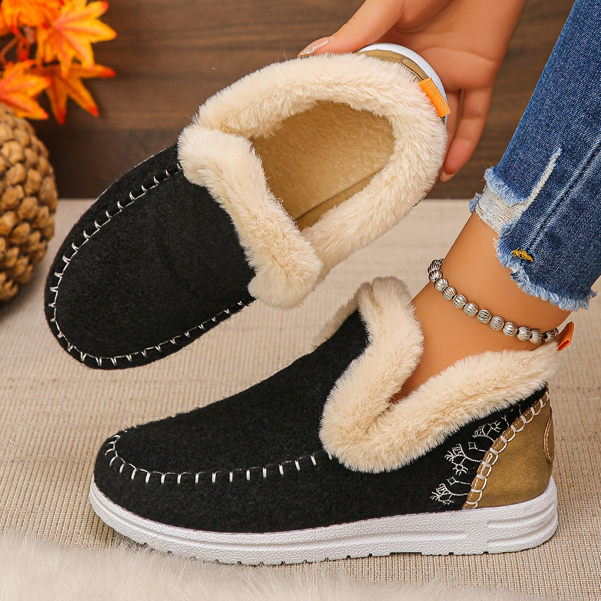 Aleeza - Lässige Haus Schuhe Mit Fleece Futter