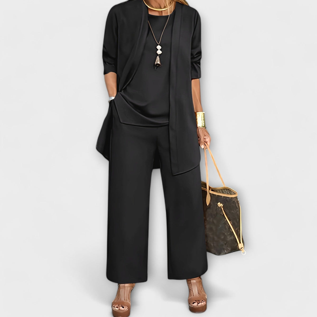 Damen dreiteiliges Set mit Weitbein Hose