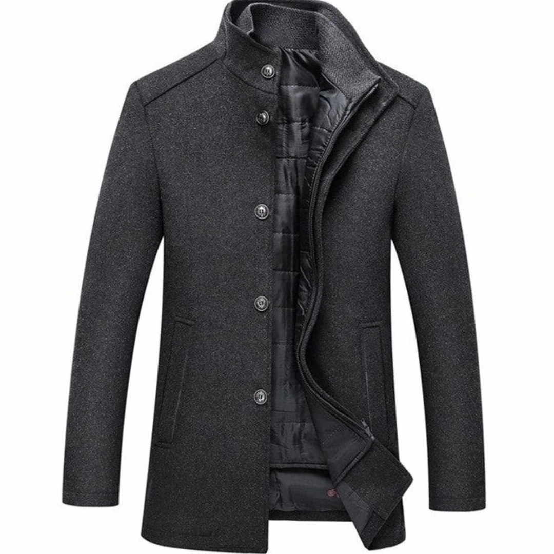 Benedikt | Herren Winterjacke im Mantel Stil mit Reißverschluss, Knöpfen und Taschen