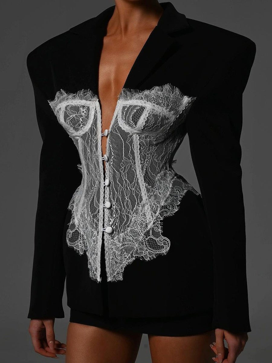 Blazer mit Korsett-Optik Spitze Elegant