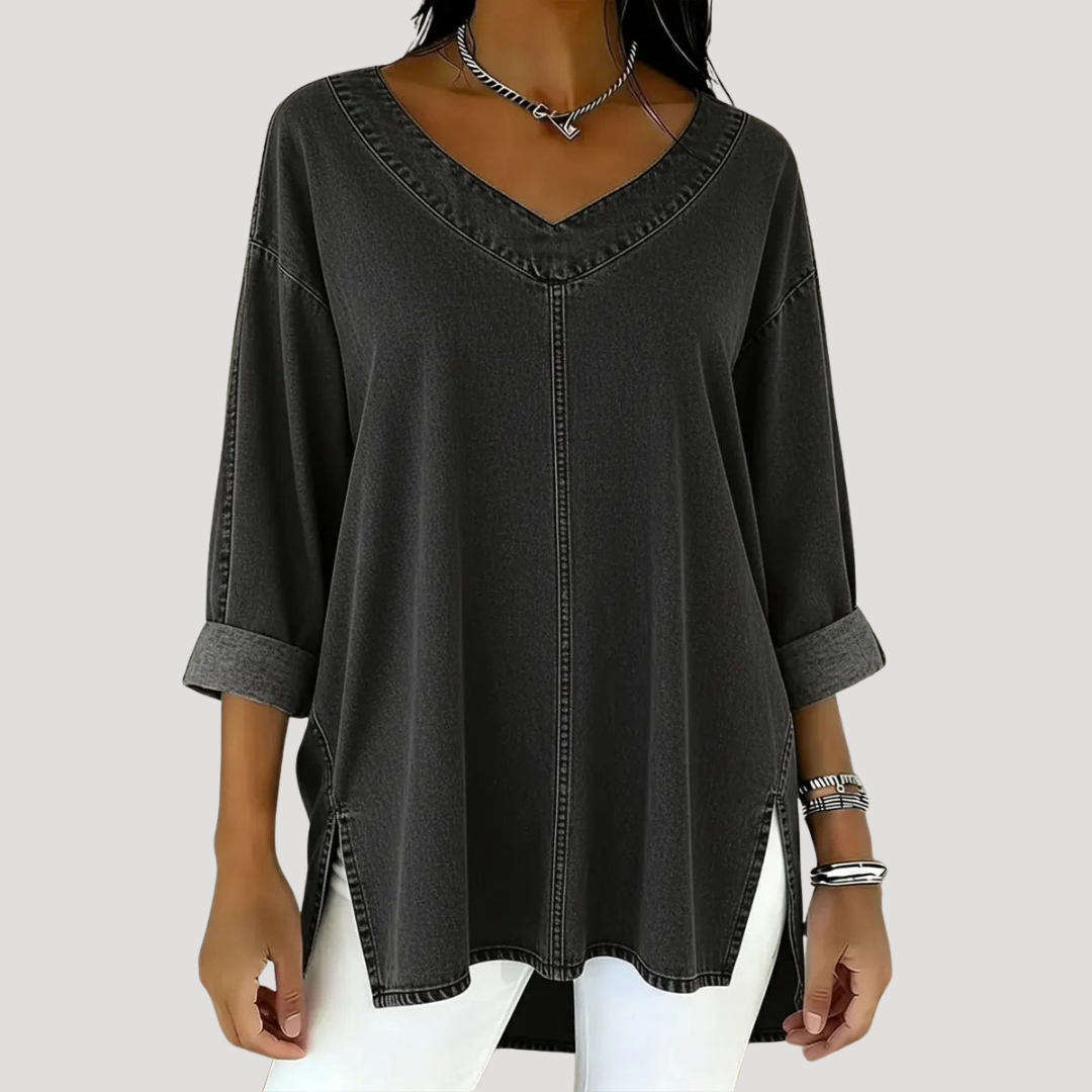 Britta | Damen V-Ausschnitt Jeanstunika 3/4 Arm