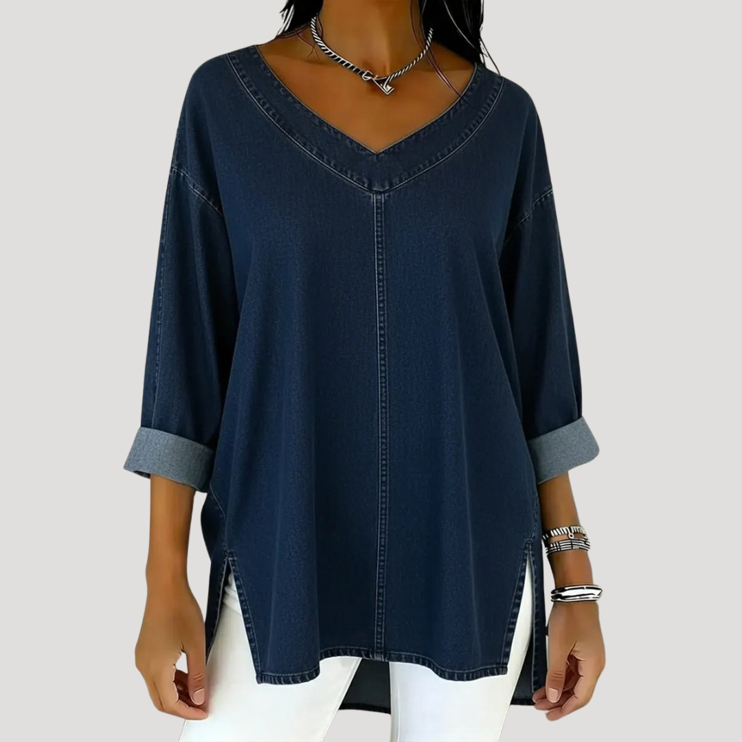 Britta | Damen V-Ausschnitt Jeanstunika 3/4 Arm
