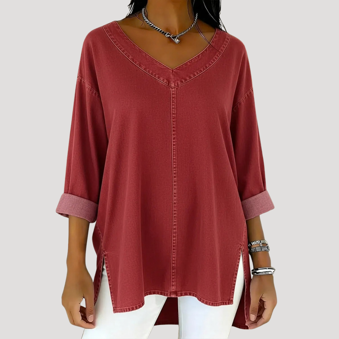 Britta | Damen V-Ausschnitt Jeanstunika 3/4 Arm