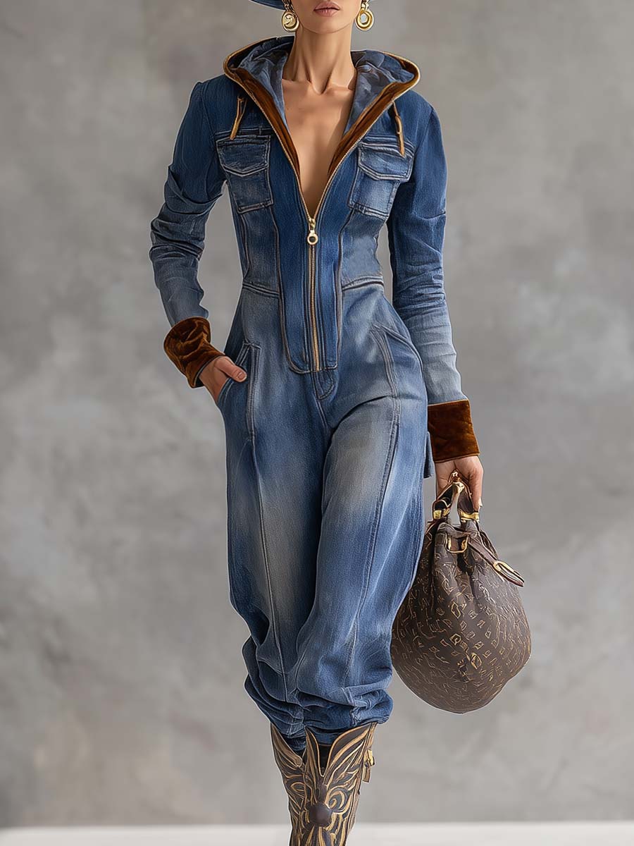 Brunhilde | Damen Kapuzen Jumpsuit mit Reißverschluss