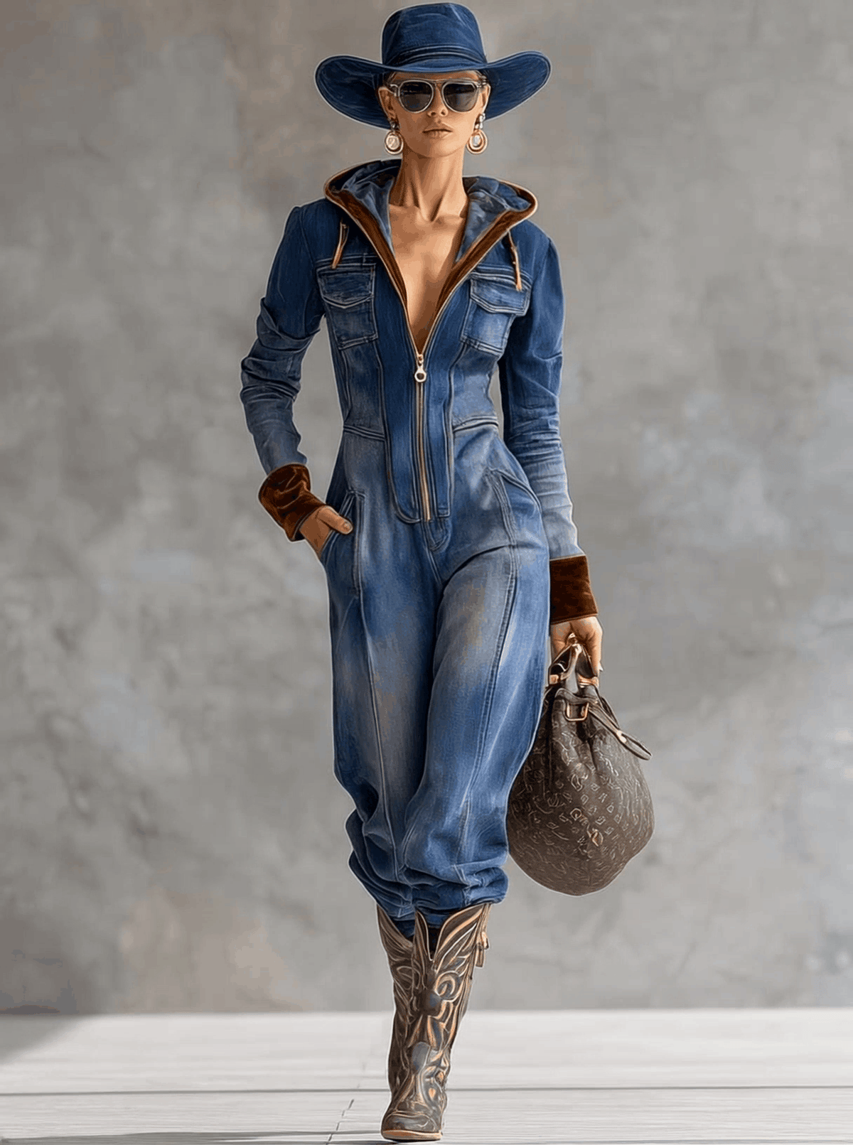 Brunhilde | Damen Kapuzen Jumpsuit mit Reißverschluss