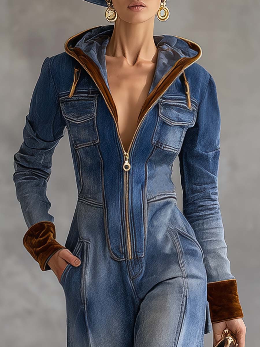 Brunhilde | Damen Kapuzen Jumpsuit mit Reißverschluss