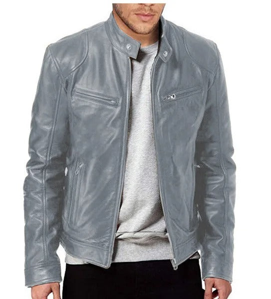 Enzo | Lässige Lederjacke mit Knopkragen – Stilvoll und Modern