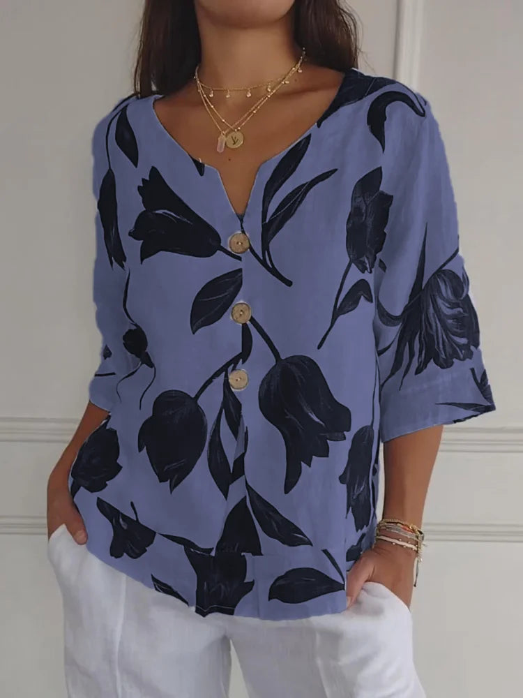 Elara - Botanische V-Ausschnitt Bluse